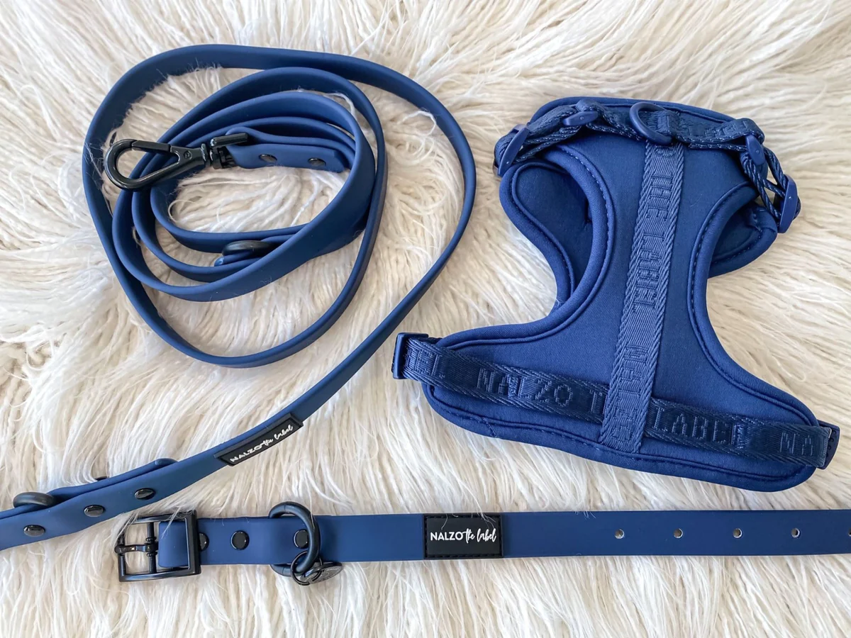 Navy Blue Dog Harness Waterproof Set